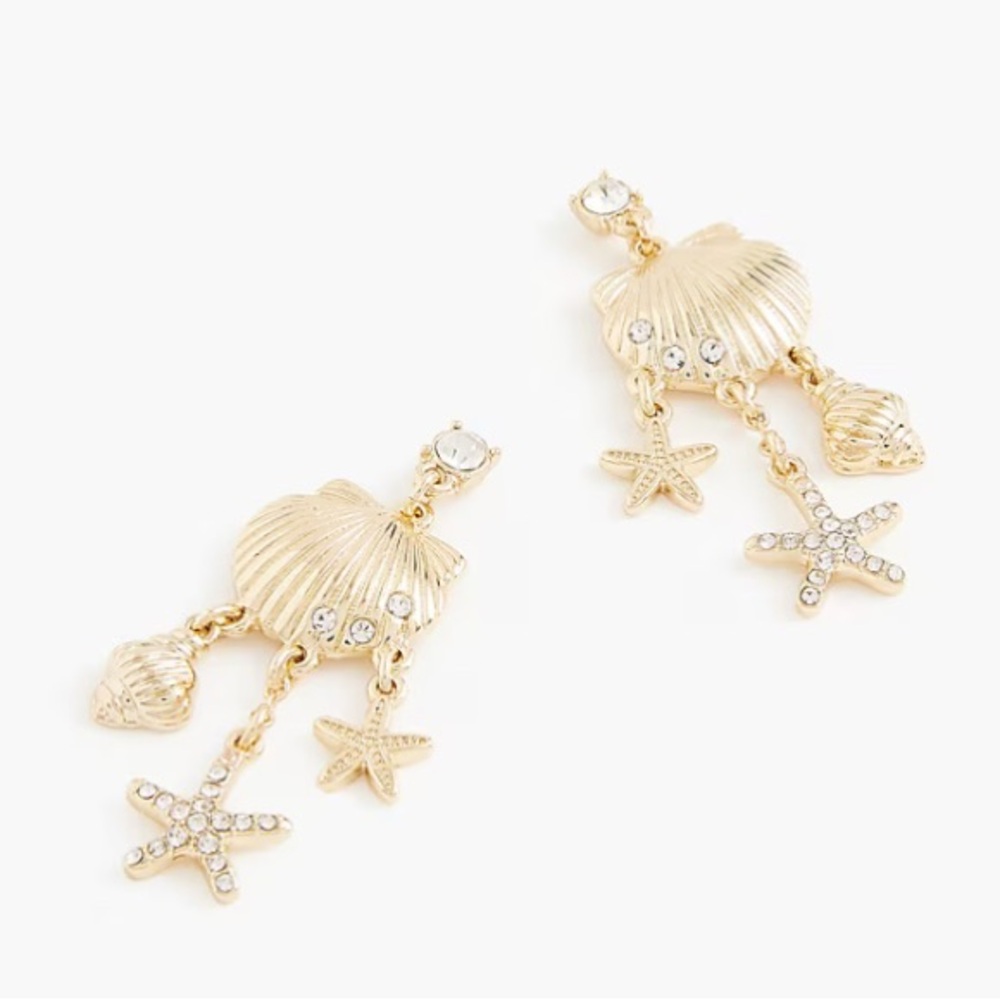 J. Crew Factory Seashell and Starfish Metallic Dangly Earrings